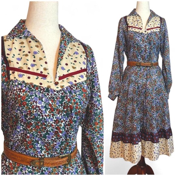 Dresses & Skirts - Vintage 70s Ditsy Floral Prairie Dress
